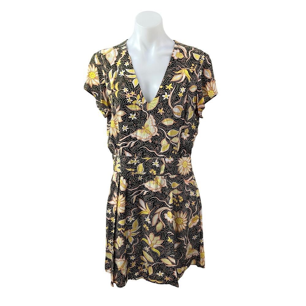 The Kooples Multicolor Floral V Neck Short Cap Sleeve Mini Flare A-Line Dress 3
